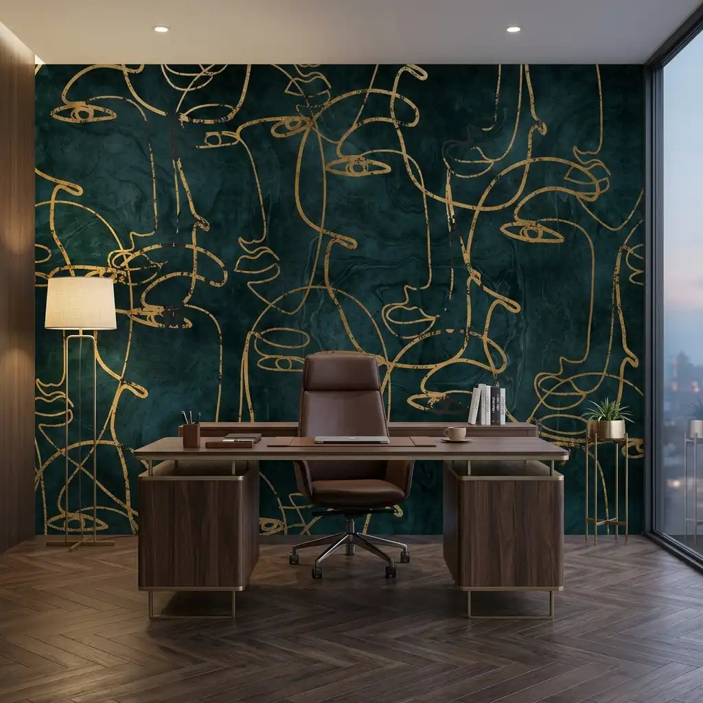 Emerald Gold Line Wallpaper Mural – Office