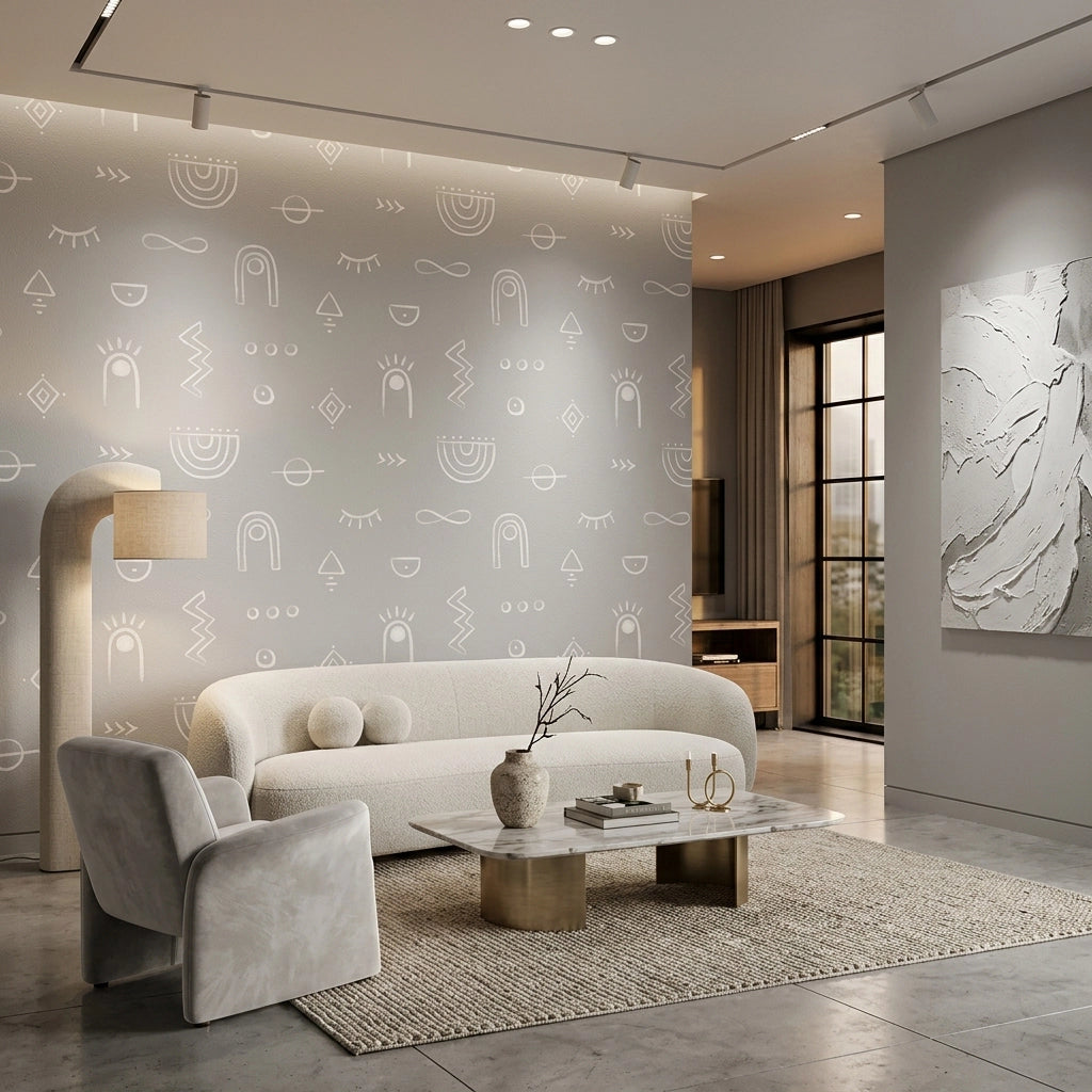 Faint Doodle Sketch Wallpaper – Dove room