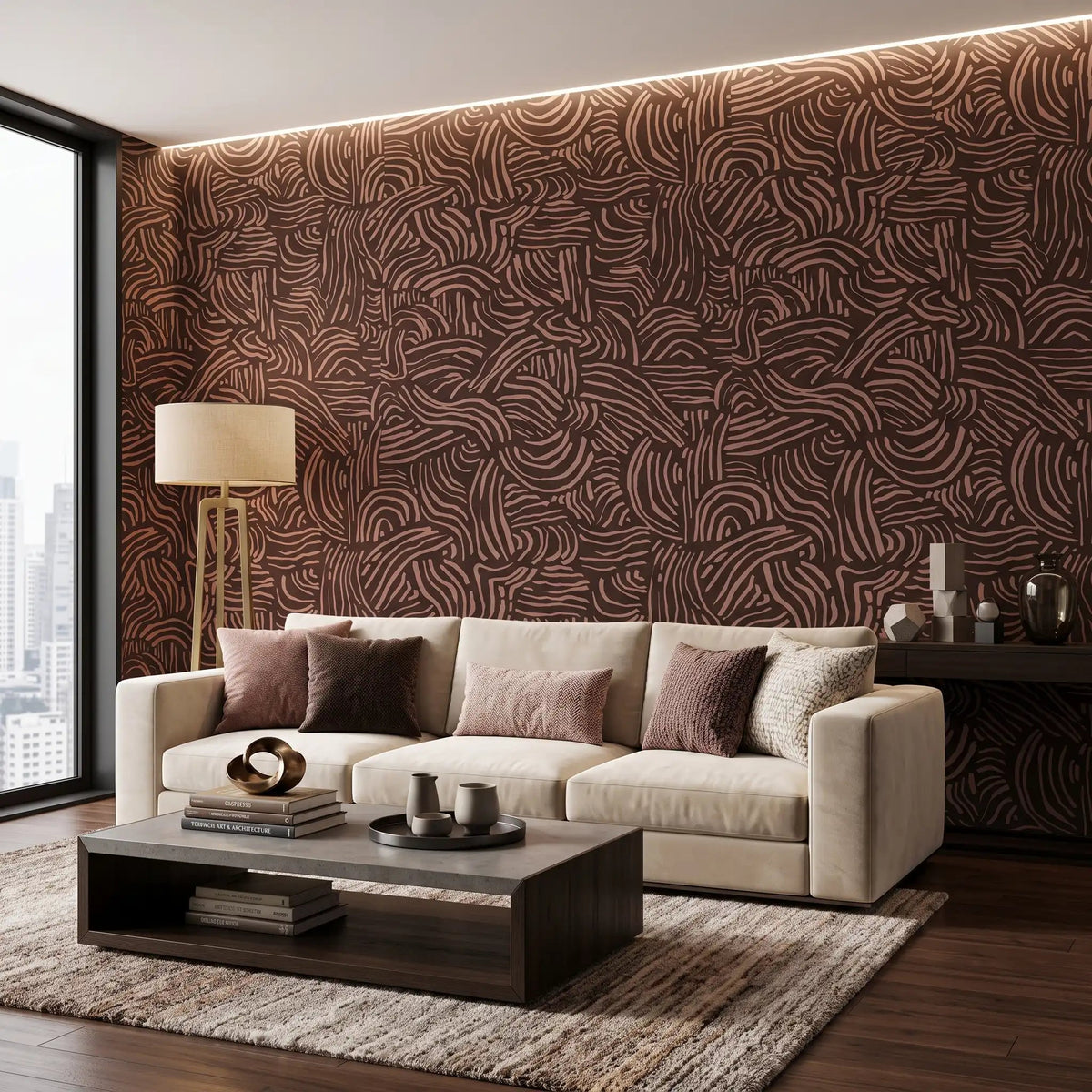 Flowing Lines Abstract Wallpaper – Cocoa Rose