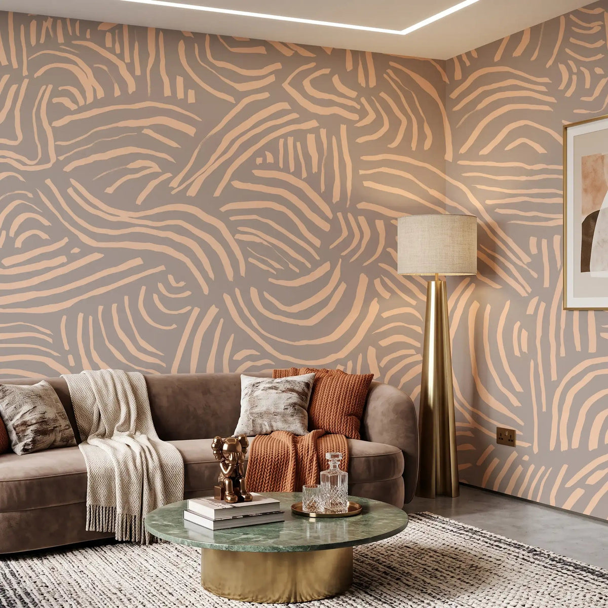 Flowing Lines Abstract Wallpaper – Peach Stone
