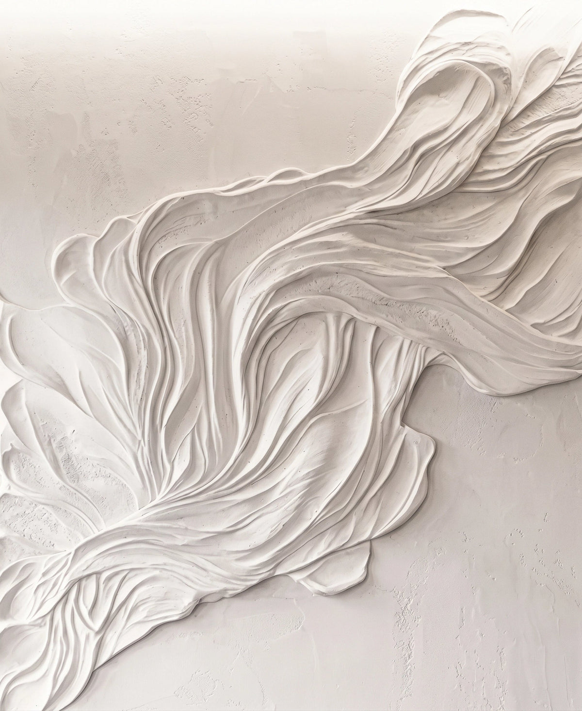 Flowing White Plaster Relief Wallpaper Mural – Design