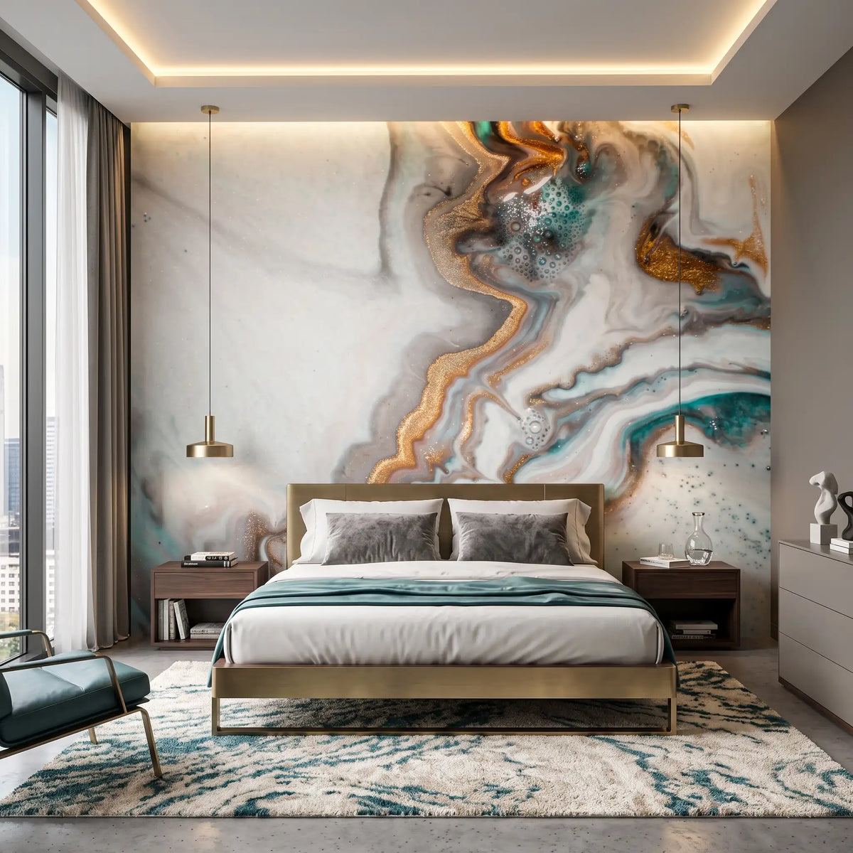 Fluid Art Swirl Wallpaper Mural – Bedroom