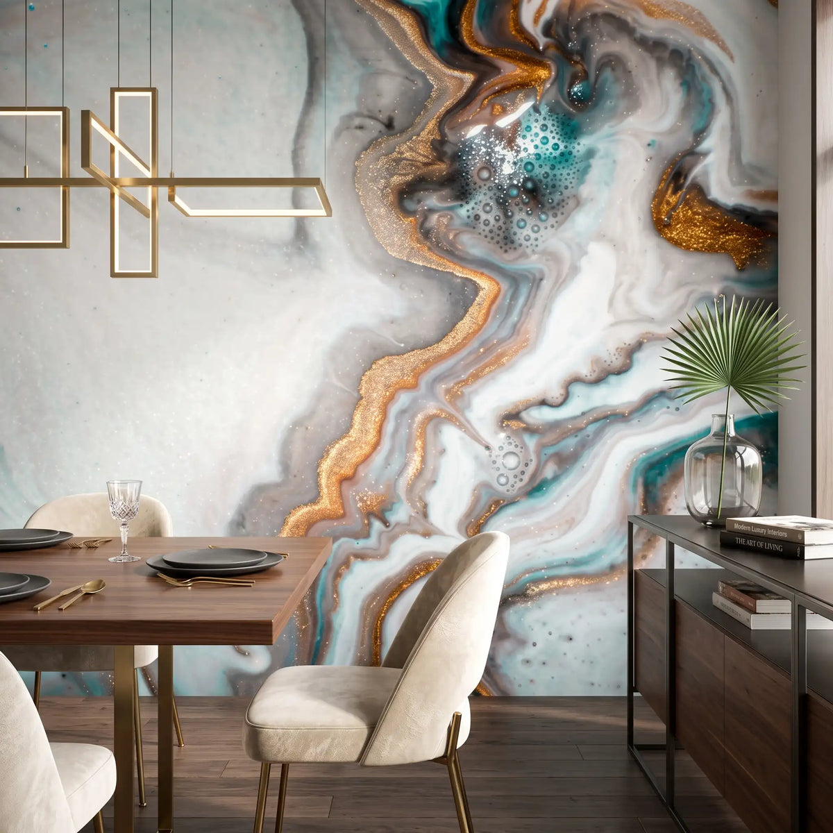 Fluid Art Swirl Wallpaper Mural – Dining Room