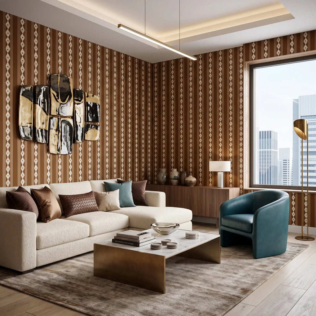 Folk Diamond Stripe Wallpaper – Cinnamon Spice