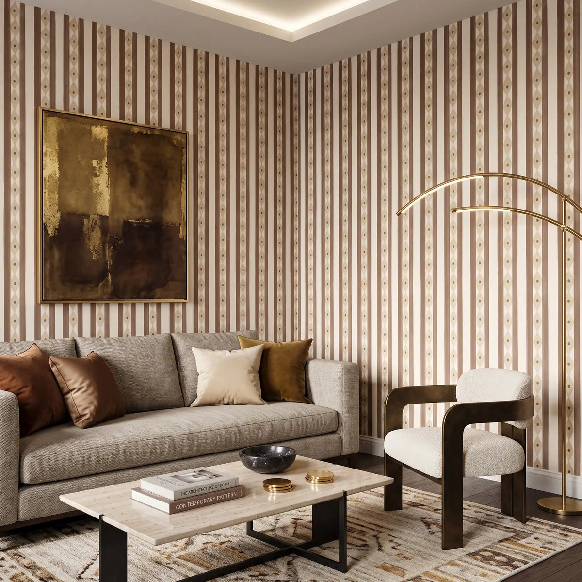 Folk Diamond Stripe Wallpaper – Clay & Cream