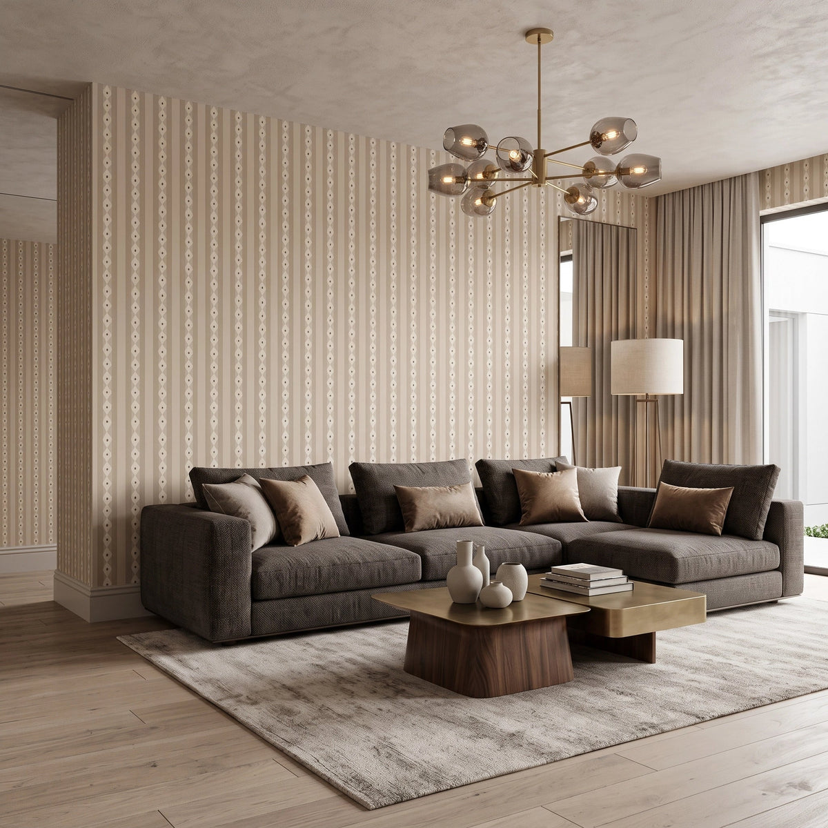 Folk Diamond Stripe Wallpaper – Oat Linen
