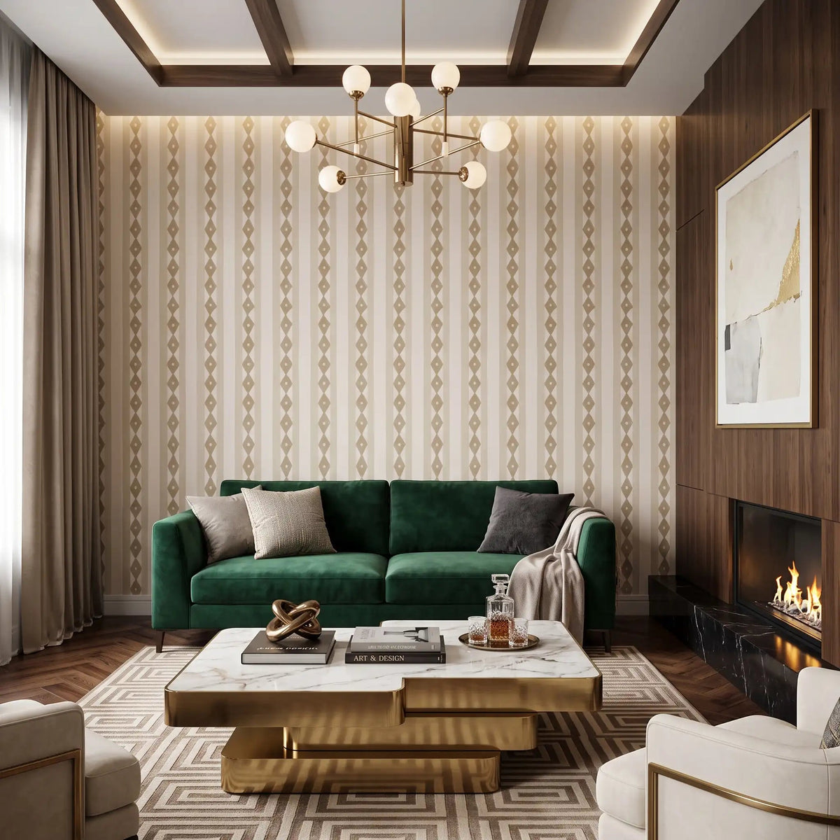 Folk Diamond Stripe Wallpaper – Soft Sand