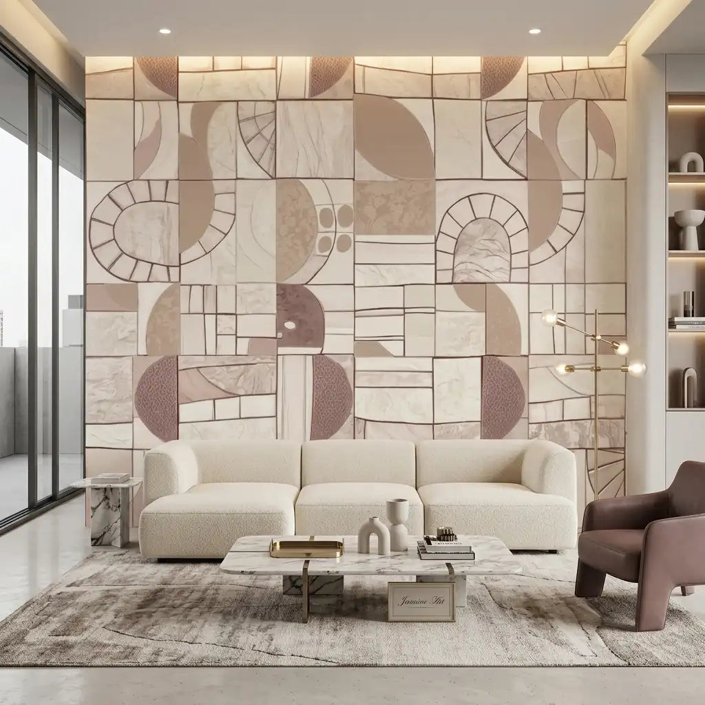 Geometric Patchwork Mosaic Wallpaper – Dusty Rose