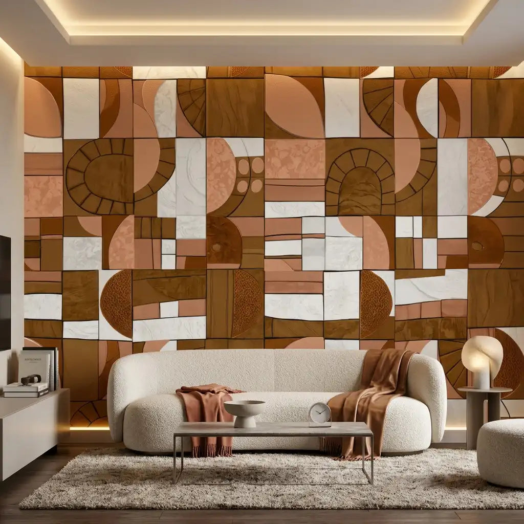 Geometric Patchwork Mosaic Wallpaper – Golden Clay