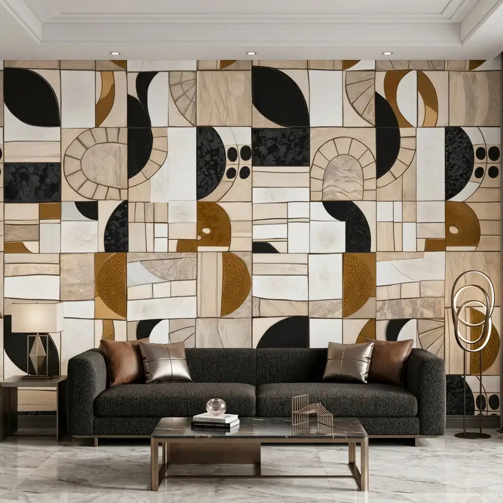 Geometric Patchwork Mosaic Wallpaper – Ivory Onyx