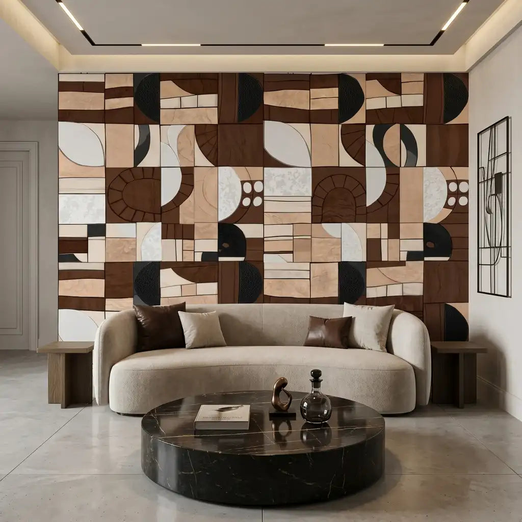 Geometric Patchwork Mosaic Wallpaper – Mocha Cream