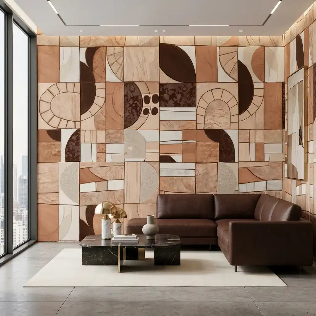 Geometric Patchwork Mosaic Wallpaper – Peach Cocoa
