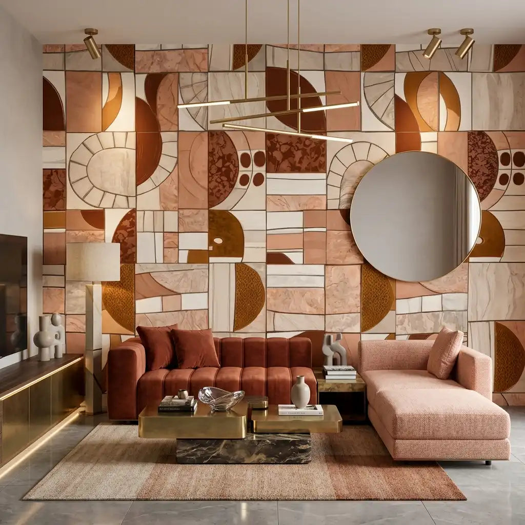 Geometric Patchwork Mosaic Wallpaper – Terracotta Mosaic