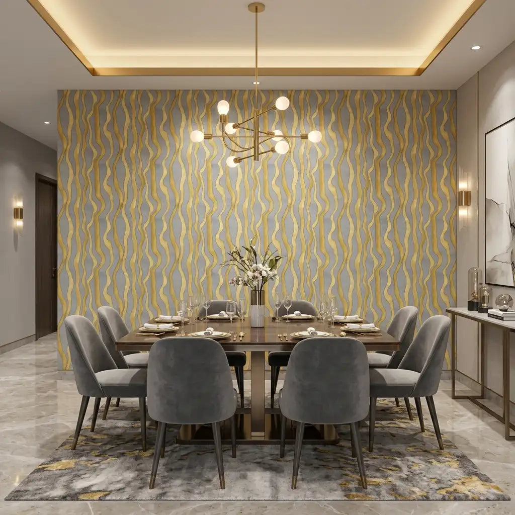 Gilded Leaf Fleck Wallpaper – Dining Room