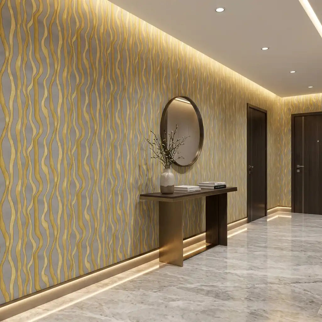 Gilded Leaf Fleck Wallpaper – Hallway