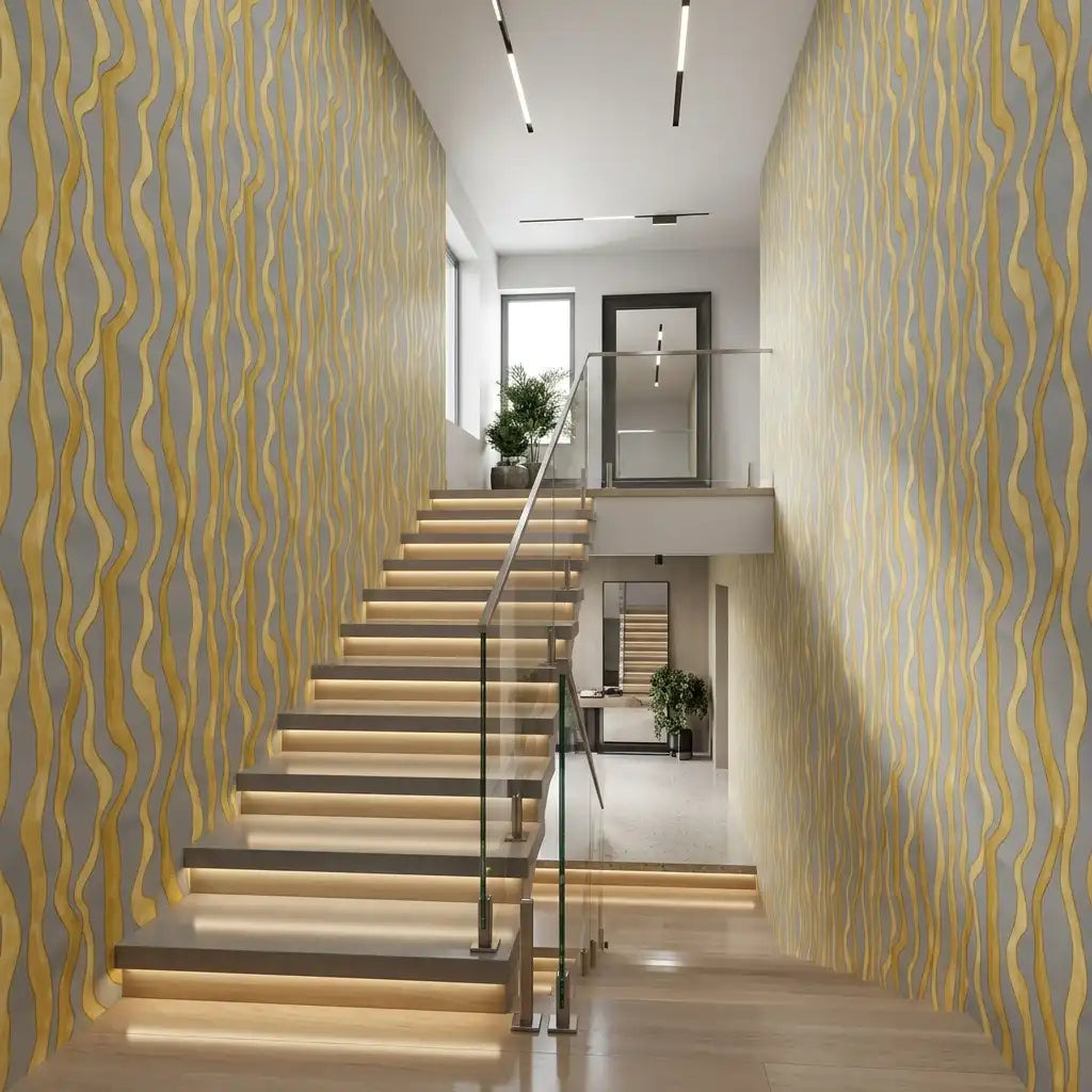 Gilded Leaf Fleck Wallpaper – Staircase