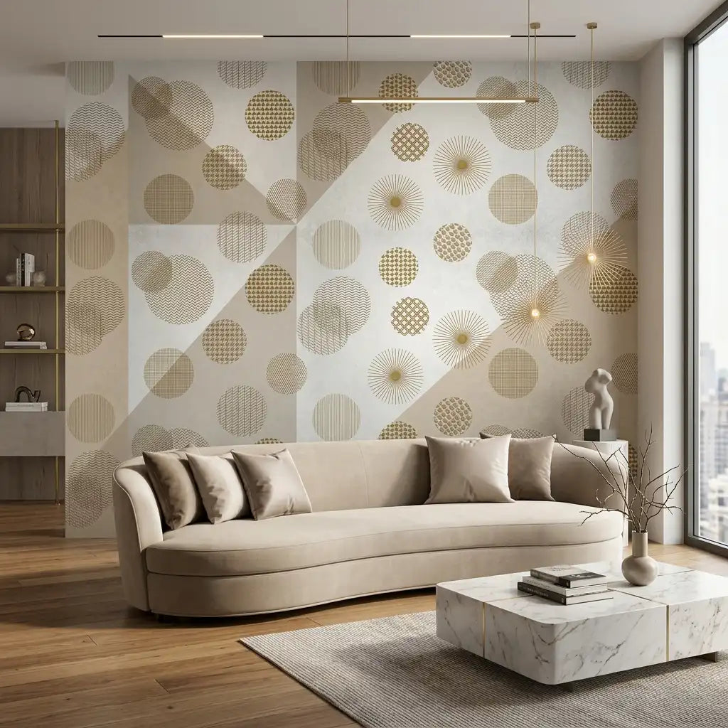 Gold Dot Mosaic Wallpaper – Living Room