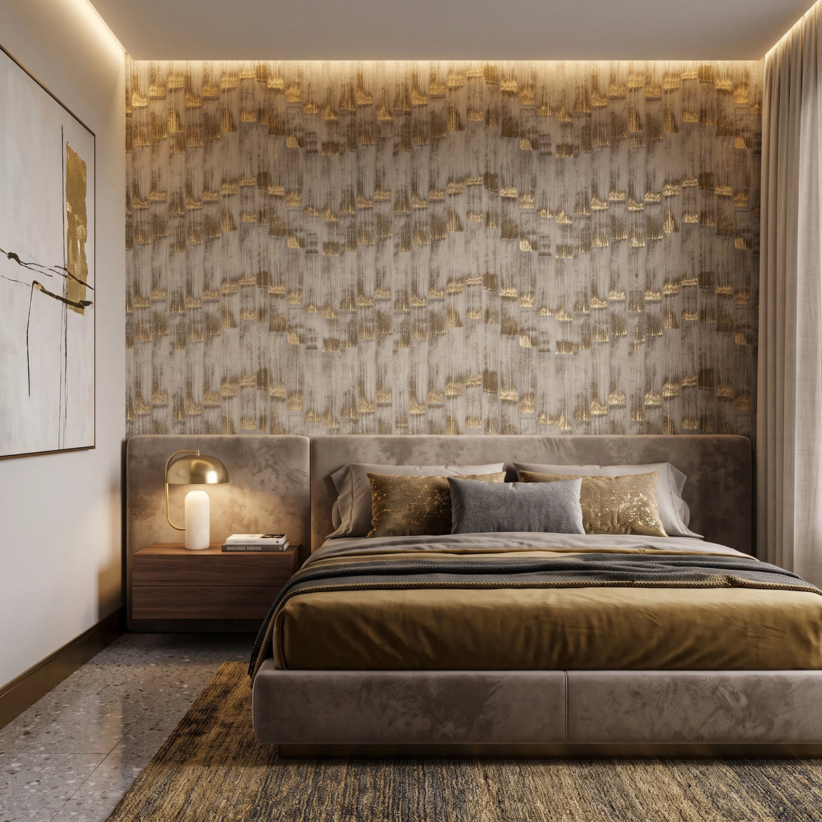 Gold Leaf Timber Wallpaper Mural – Bedroom