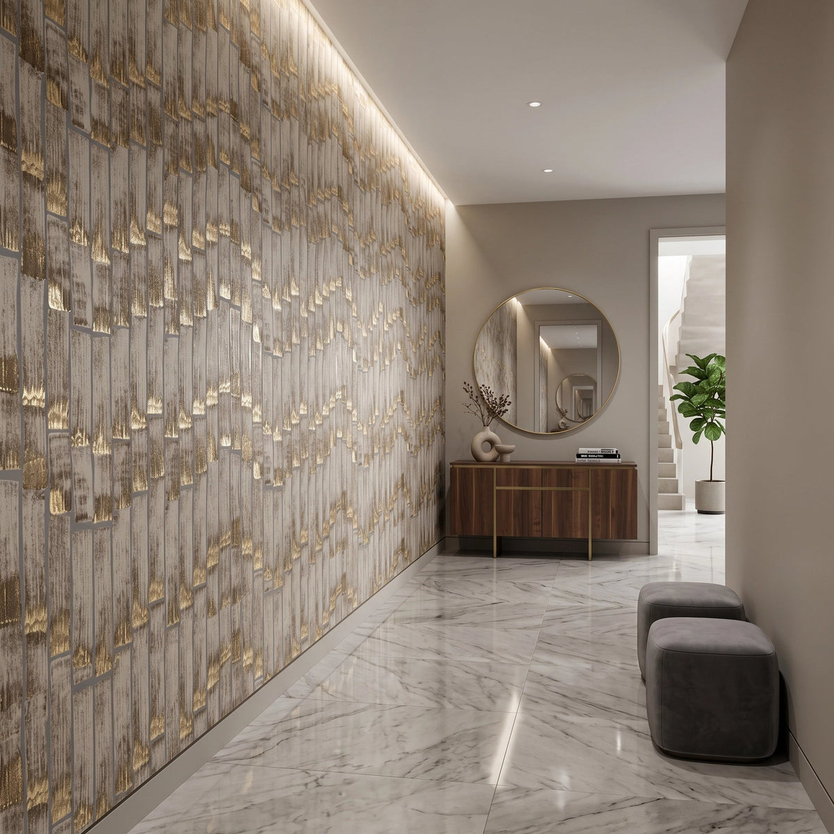 Gold Leaf Timber Wallpaper Mural – Hallway