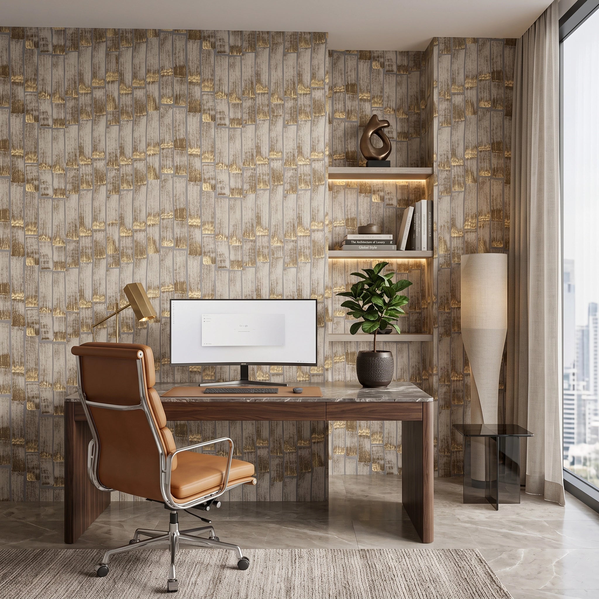 Gold Leaf Timber Wallpaper Mural – Office