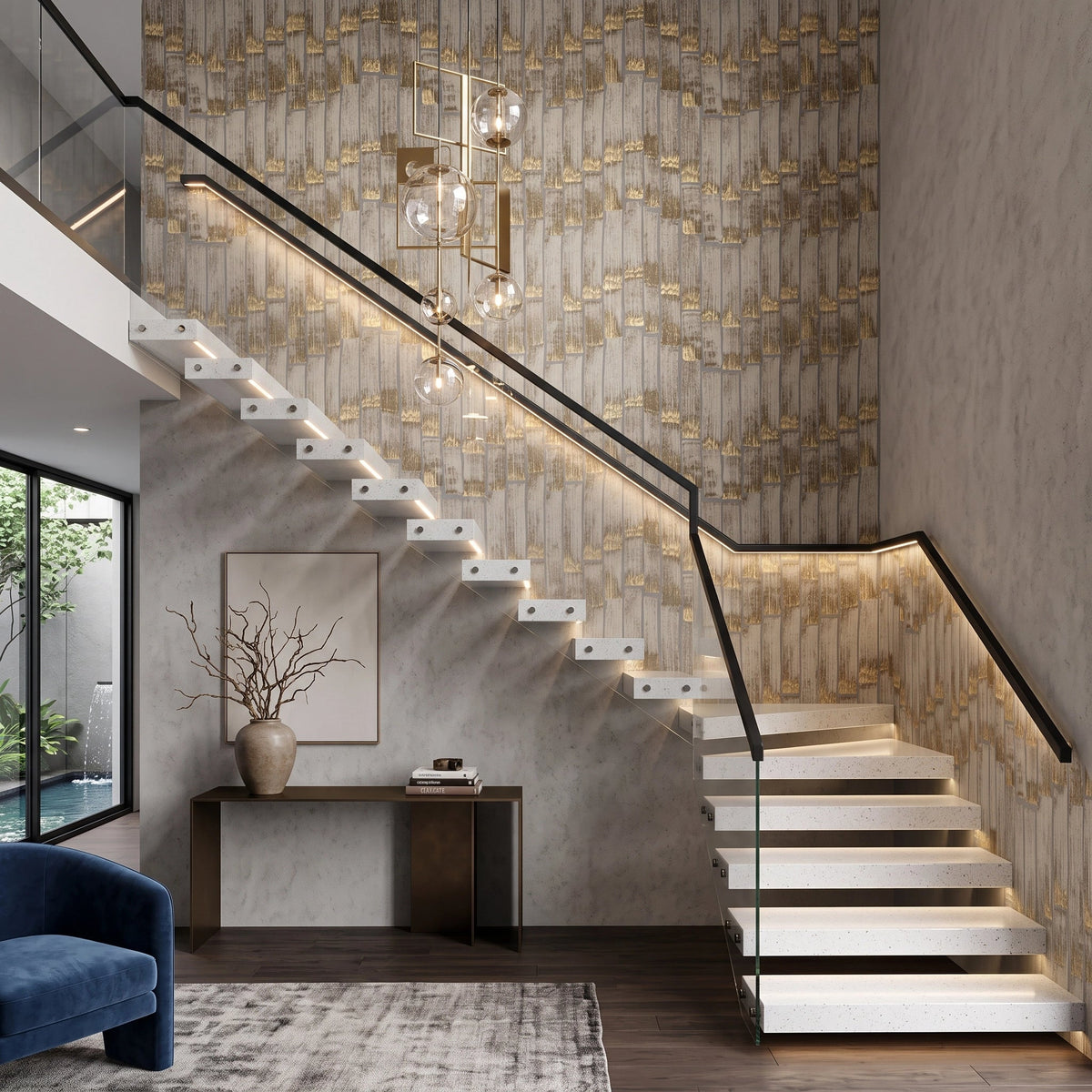 Gold Leaf Timber Wallpaper Mural – Staircase