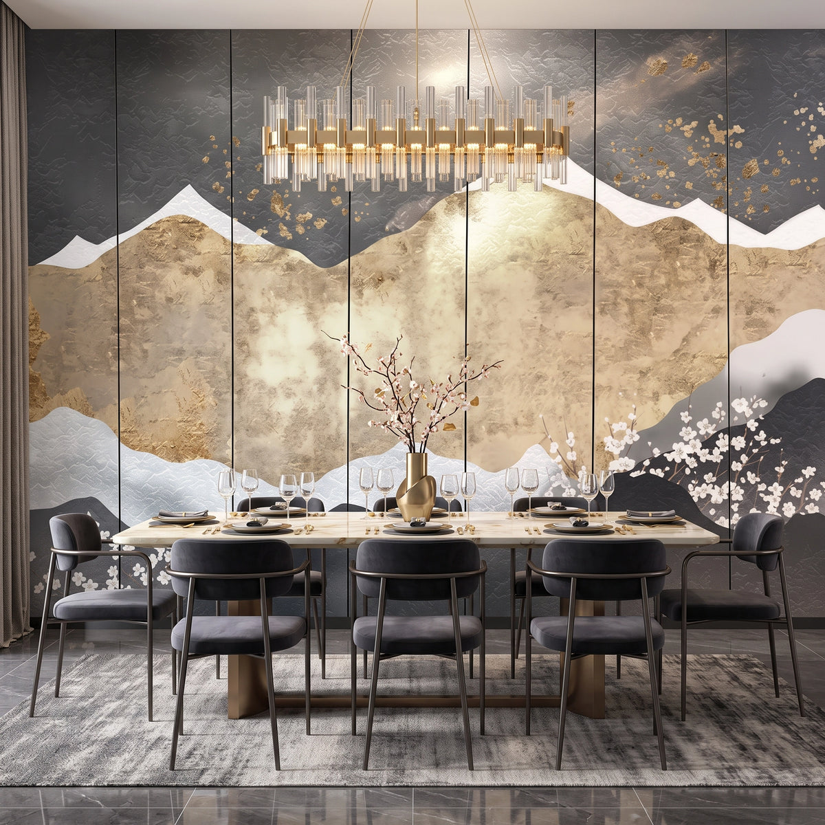 Gold Mountain Panel Wallpaper Mural – Dining Room