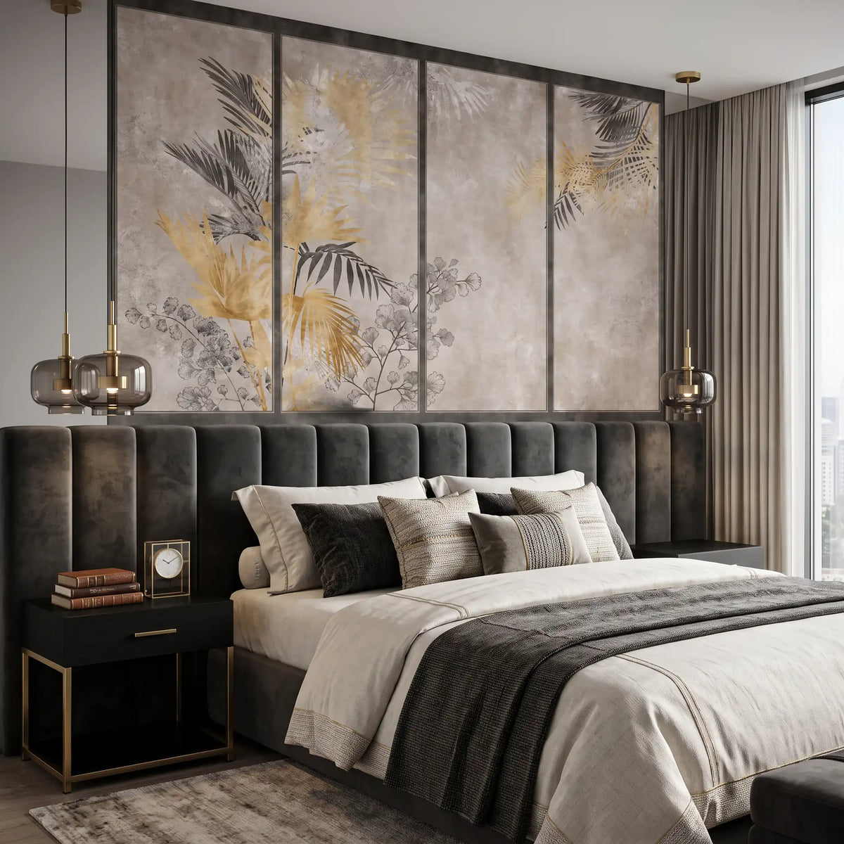 Gold Oriental Screen Wallpaper Mural – Bedroom