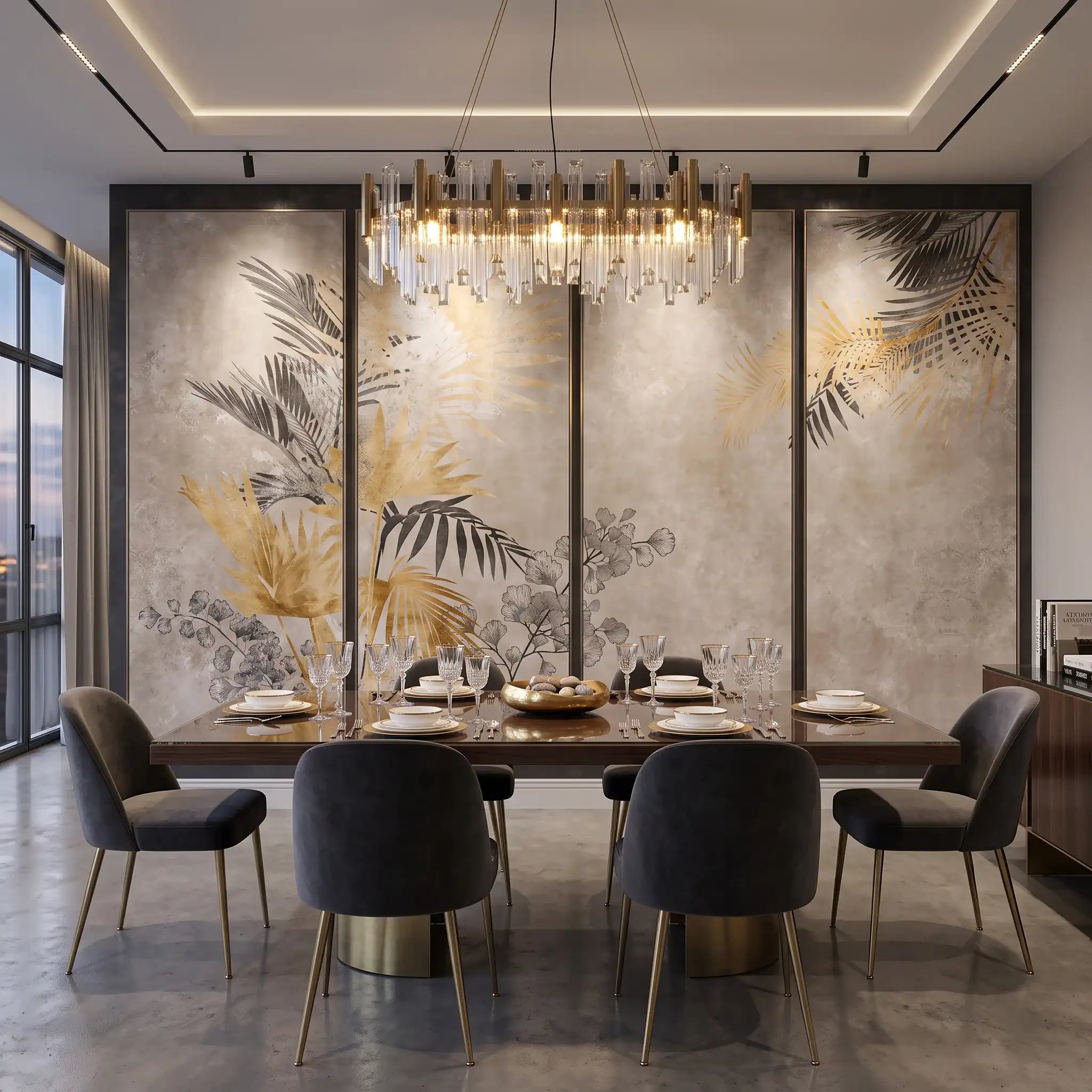 Gold Oriental Screen Wallpaper Mural – Dining Room