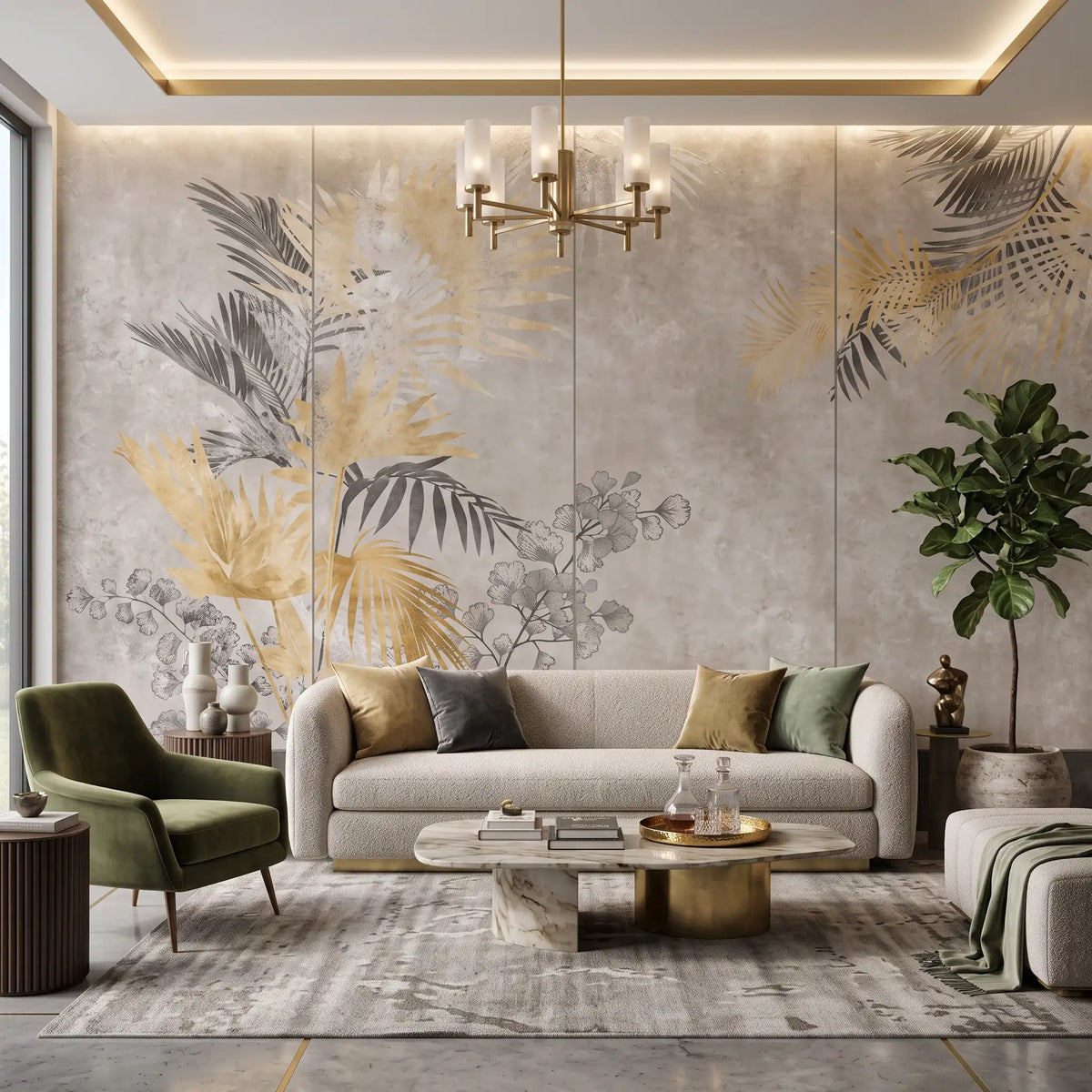 Gold Oriental Screen Wallpaper Mural – Living Room