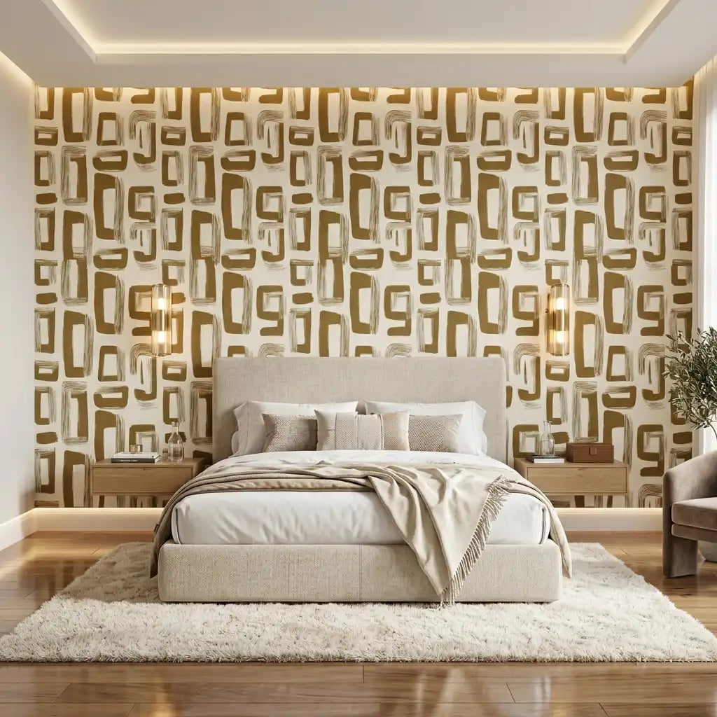 Gold Retro Block Wallpaper – Bedroom