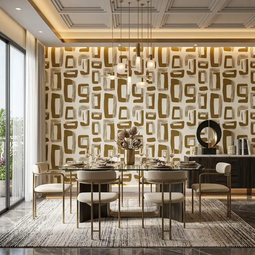 Gold Retro Block Wallpaper – Dining Room
