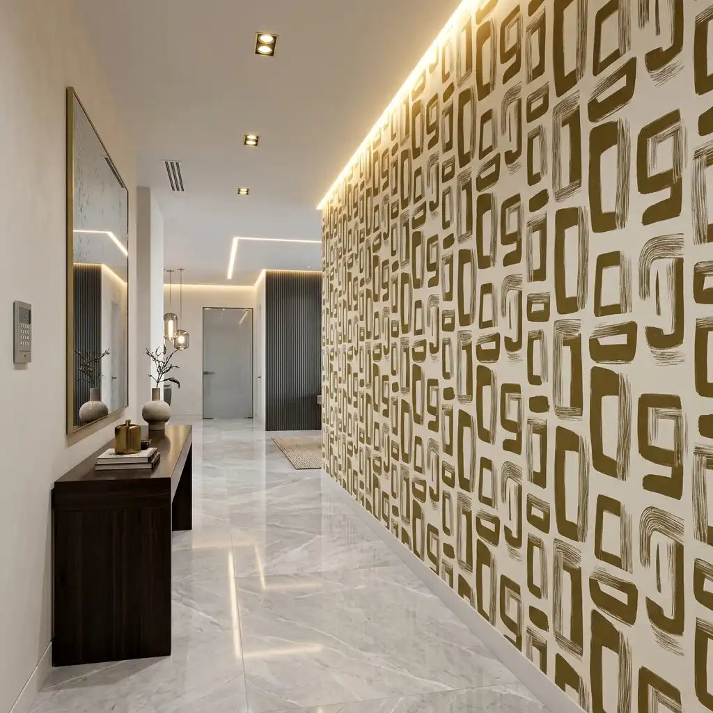 Gold Retro Block Wallpaper – Hallway