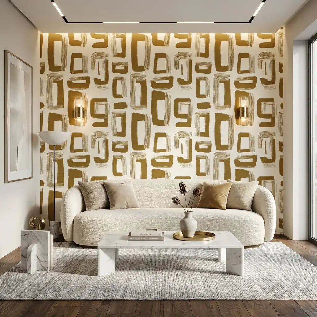 Gold Retro Block Wallpaper – Living Room
