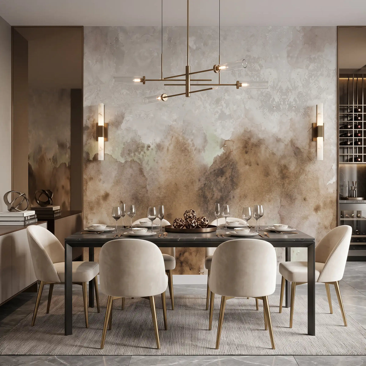 Golden Smoke Wallpaper Mural – Dining Room