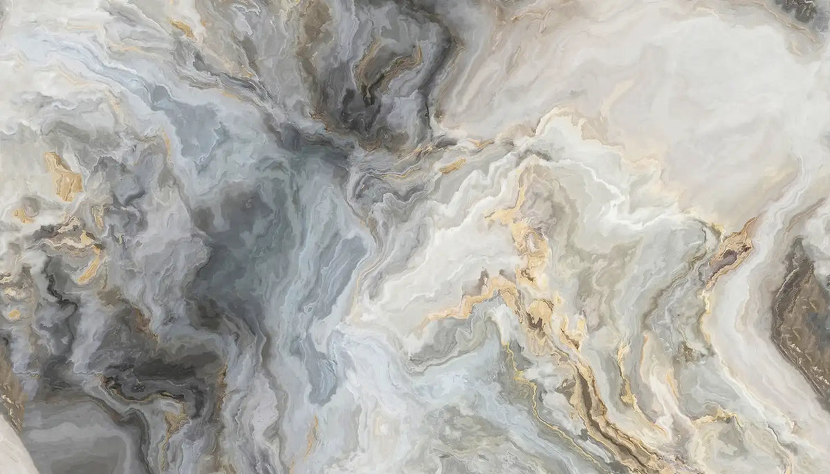 Grey Gold Fluid Marble Wallpaper Mural – design