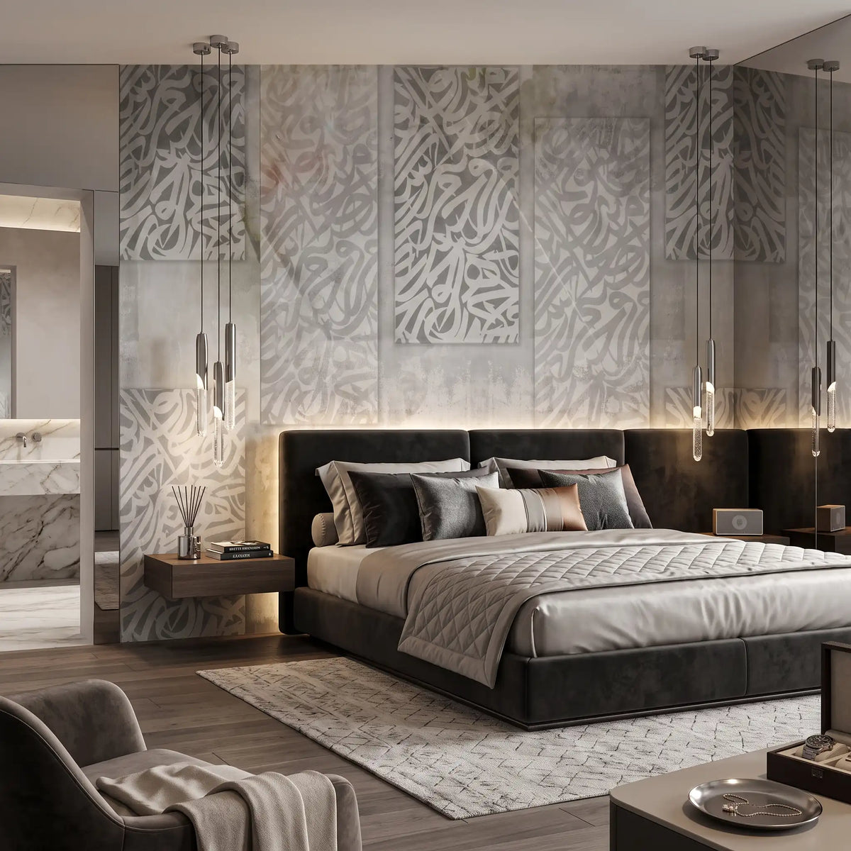 Grey Plaster Panel Wallpaper Mural – Bedroom