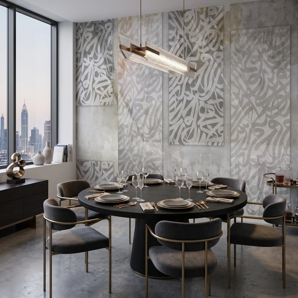 Grey Plaster Panel Wallpaper Mural – Dining Room