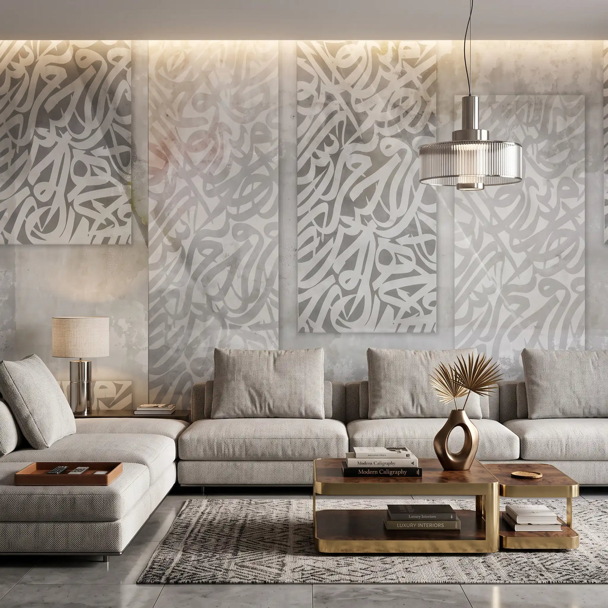 Grey Plaster Panel Wallpaper Mural – Living Room