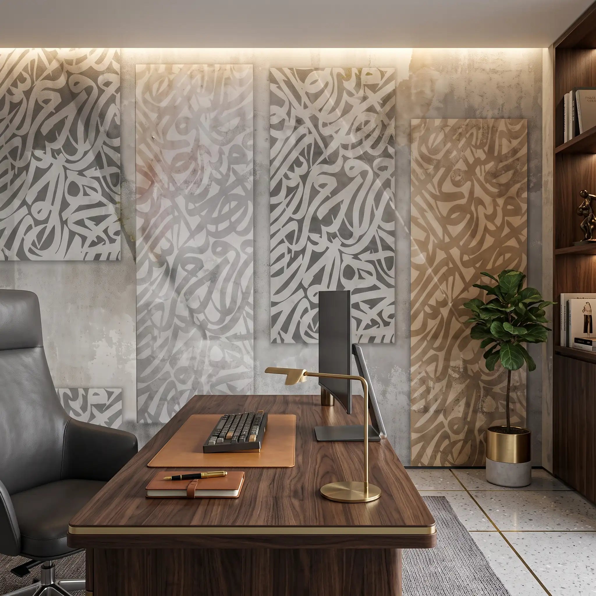 Grey Plaster Panel Wallpaper Mural – Office