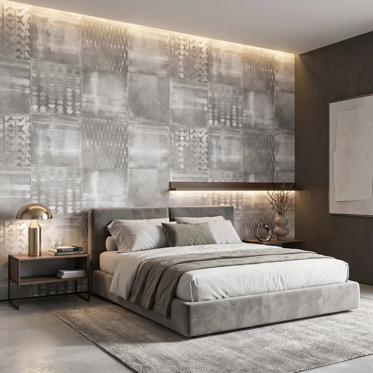 Grey Stone Tile Wallpaper Mural – Bedroom