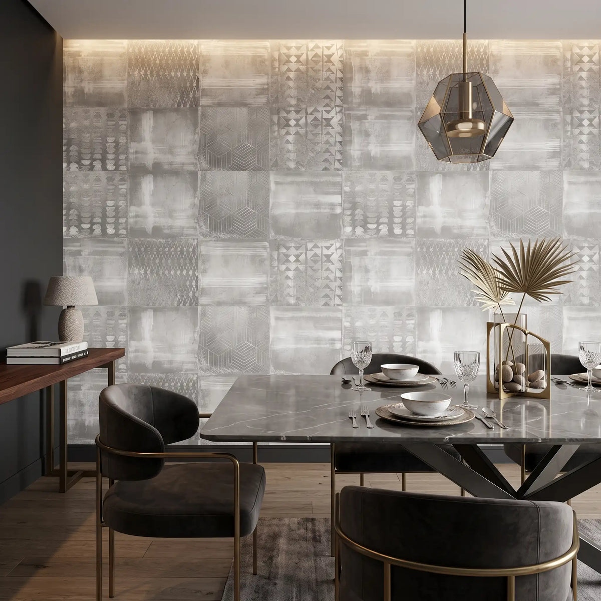 Grey Stone Tile Wallpaper Mural – Dining Room