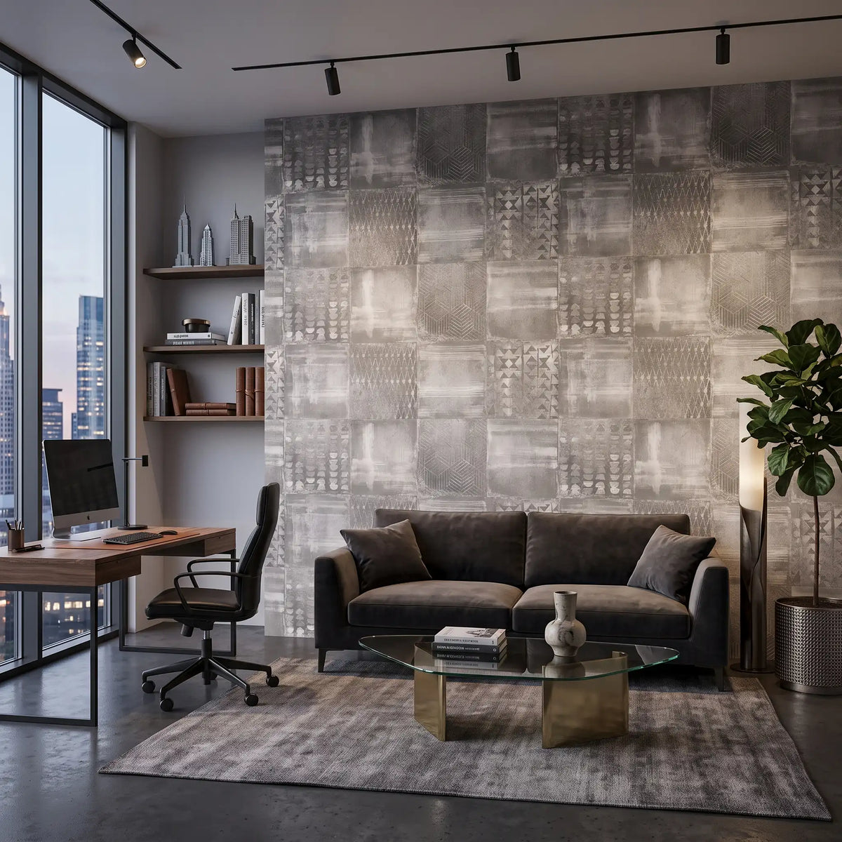 Grey Stone Tile Wallpaper Mural – Living Room