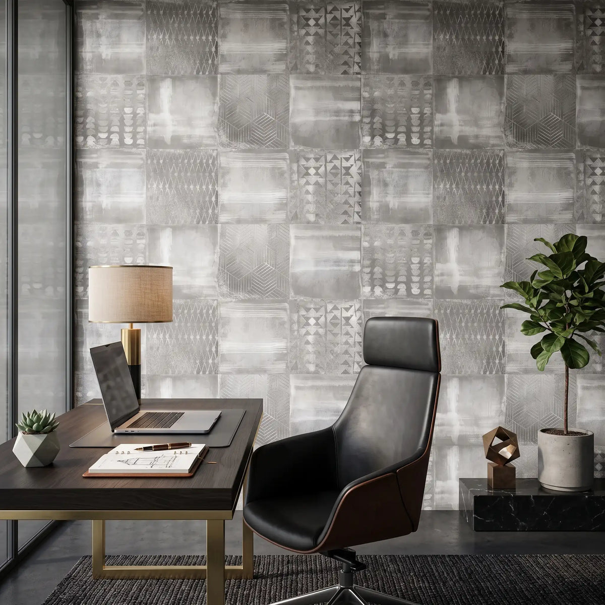 Grey Stone Tile Wallpaper Mural – Office