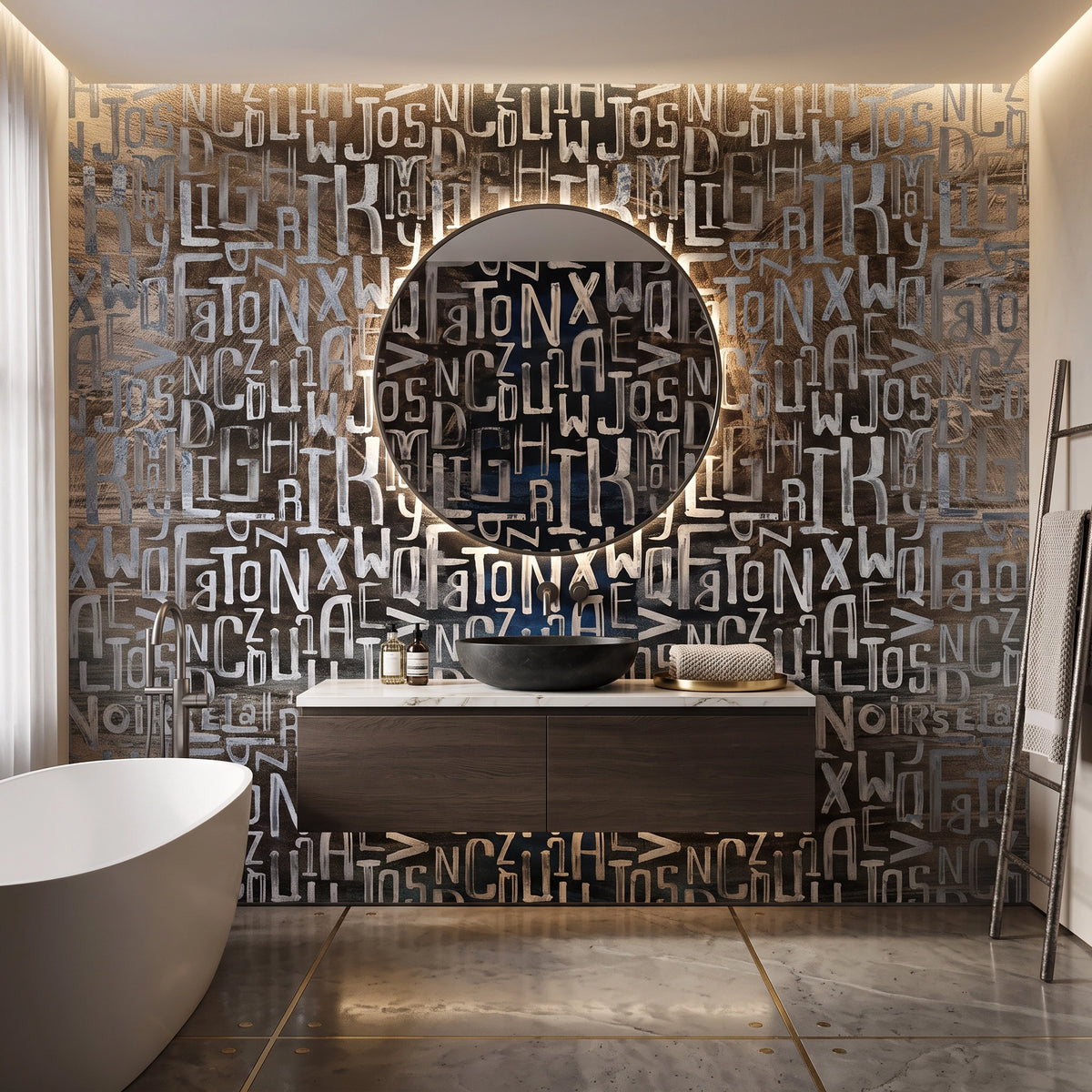 Grey Textured Stone Wallpaper Mural – Bathroom