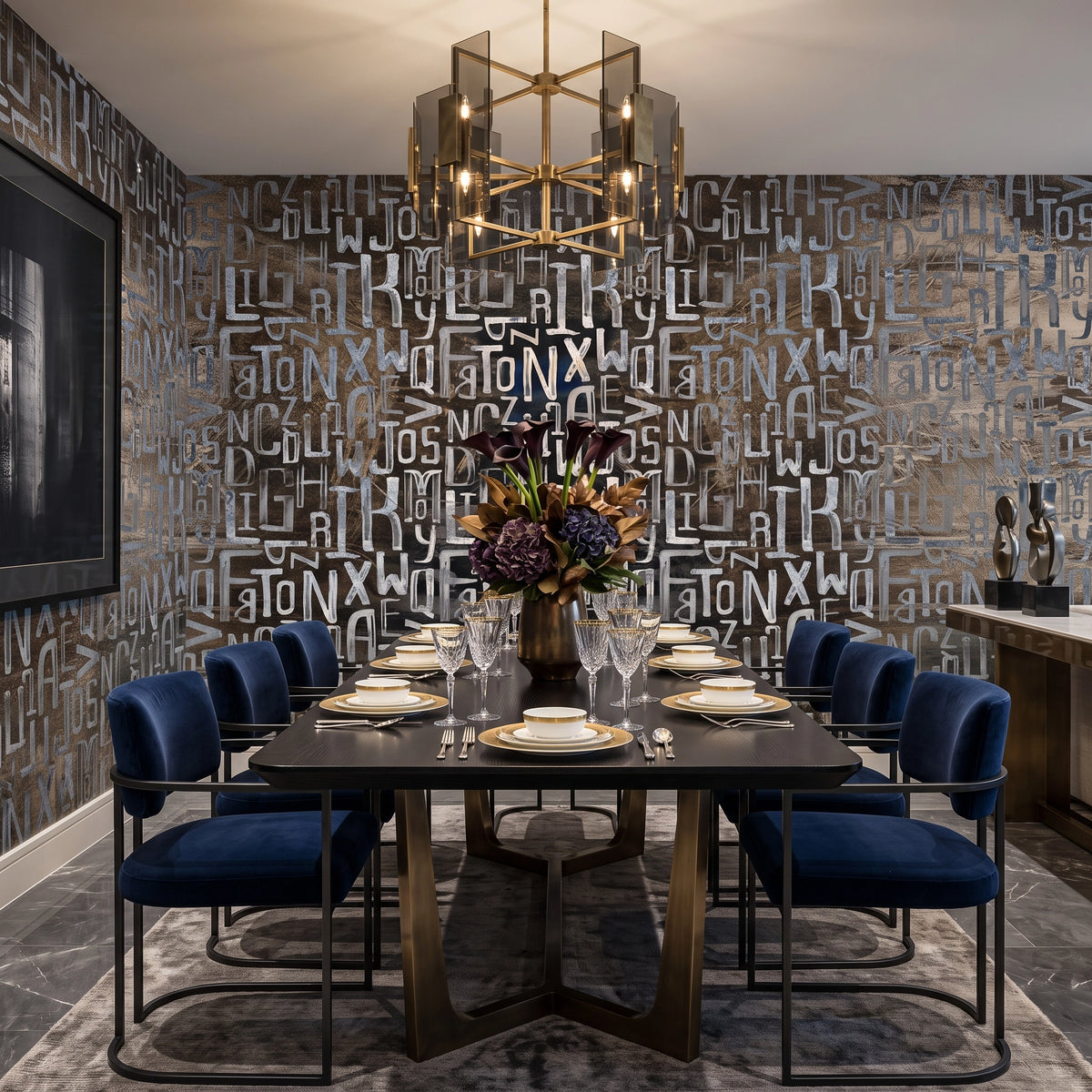 Grey Textured Stone Wallpaper Mural – Dining Room