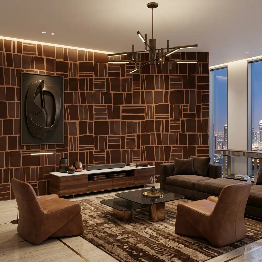 Hand-Drawn Brick Grid Wallpaper – Cocoa Clay