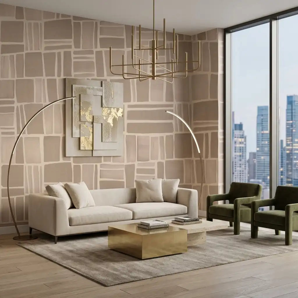 Hand-Drawn Brick Grid Wallpaper – Mocha Latte