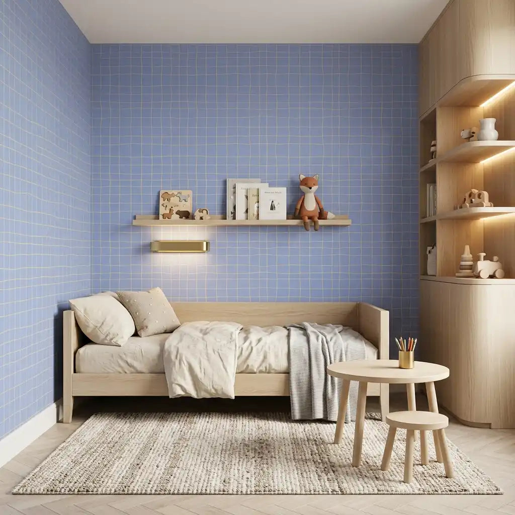 Hand-Drawn Grid Wallpaper – Cornflower