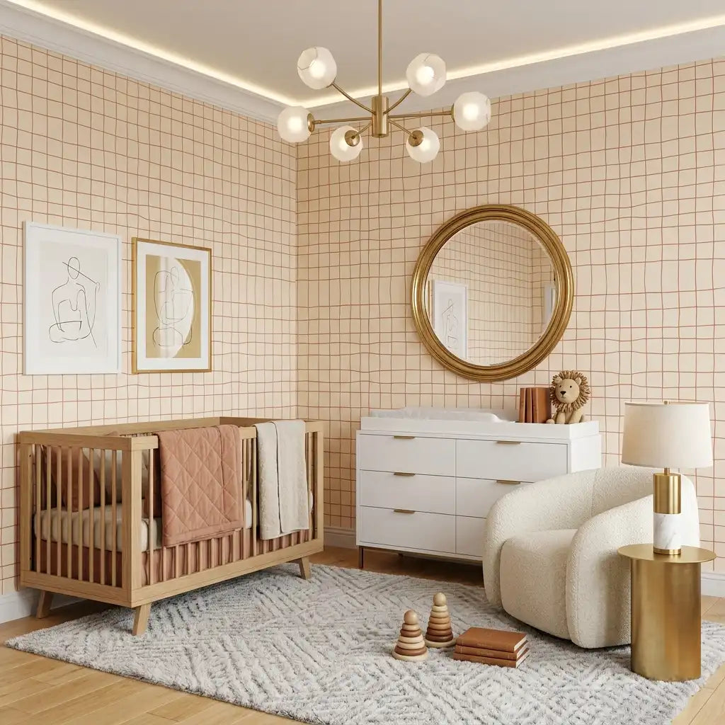 Hand-Drawn Grid Wallpaper – Cream Apricot