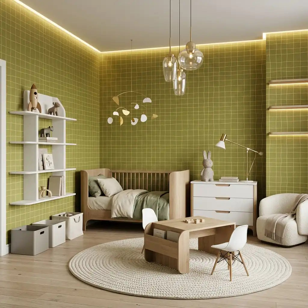 Hand-Drawn Grid Wallpaper – Moss Green
